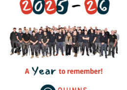2025-26 - A year to remember! Photo of the Quinns team on a white background. The new Quinns Contracting Ltd logo is at the bottom.